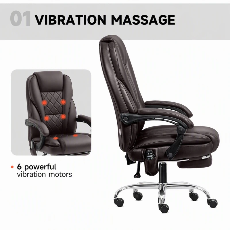 Vinsetto Massage Office Chair, Reclining Computer Chair with Adjustable Height and Footrest, Dark Brown