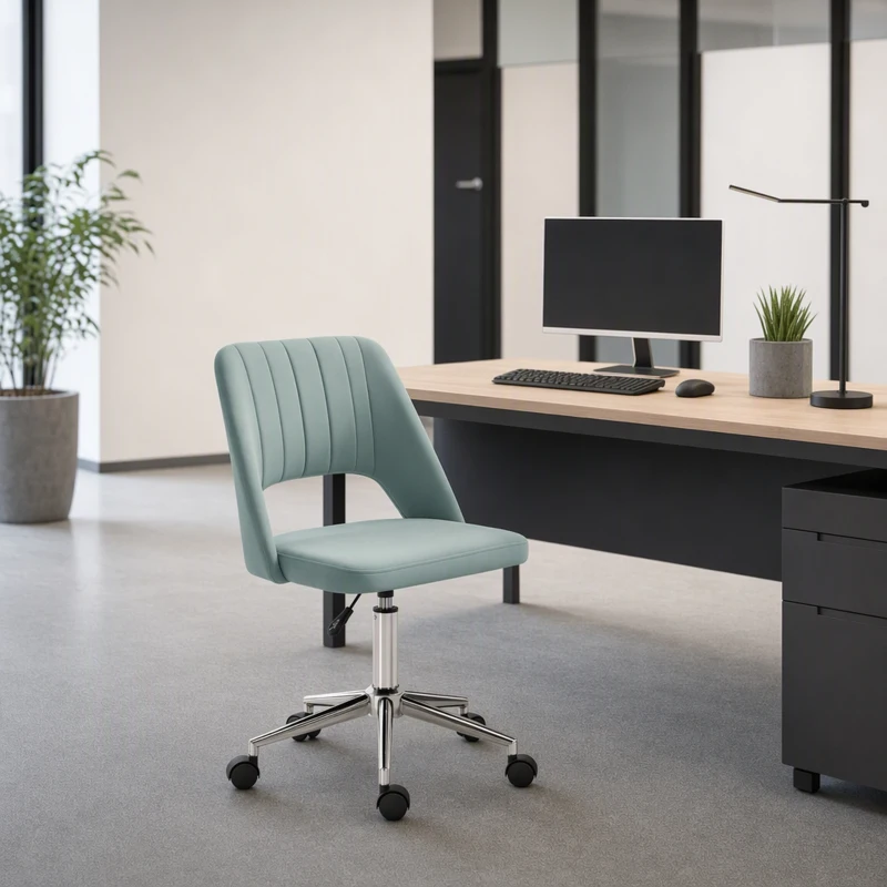 Vinsetto Mid Back Office Chair Velvet Fabric Swivel Scallop Shape Computer Desk Chair, Green