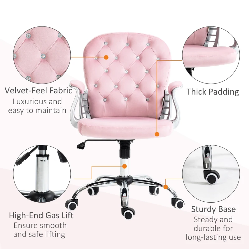 Vinsetto Office Chair, Computer Desk Chair with Adjustable Height and Tufted Back, Pink