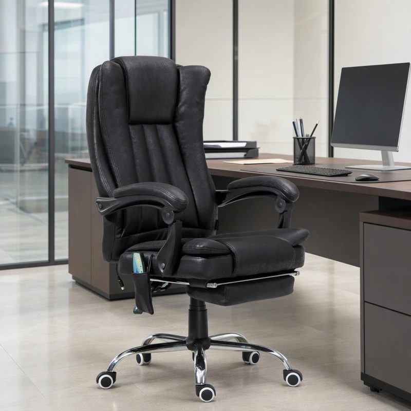 Vinsetto Office Chair 6-point Vibration Massage Chair Micro Fiber Recliner with Retractable Footrest Black