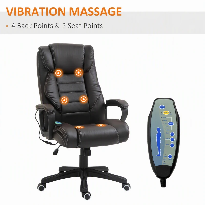 Vinsetto Massage Office Chair, High Back Executive Office Chair with 6-Point Vibration, Timer, Adjustable Height, Brown