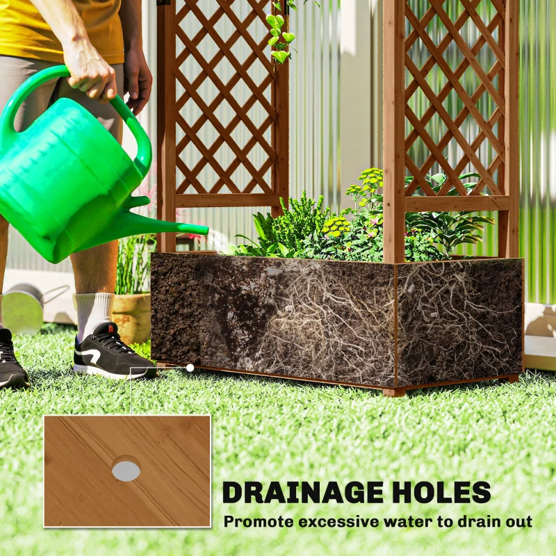 Outsunny Raised Garden Bed with Trellis, Wooden Raised Planter Box with Hanging Roof and 2 Drainage Holes, Orange
