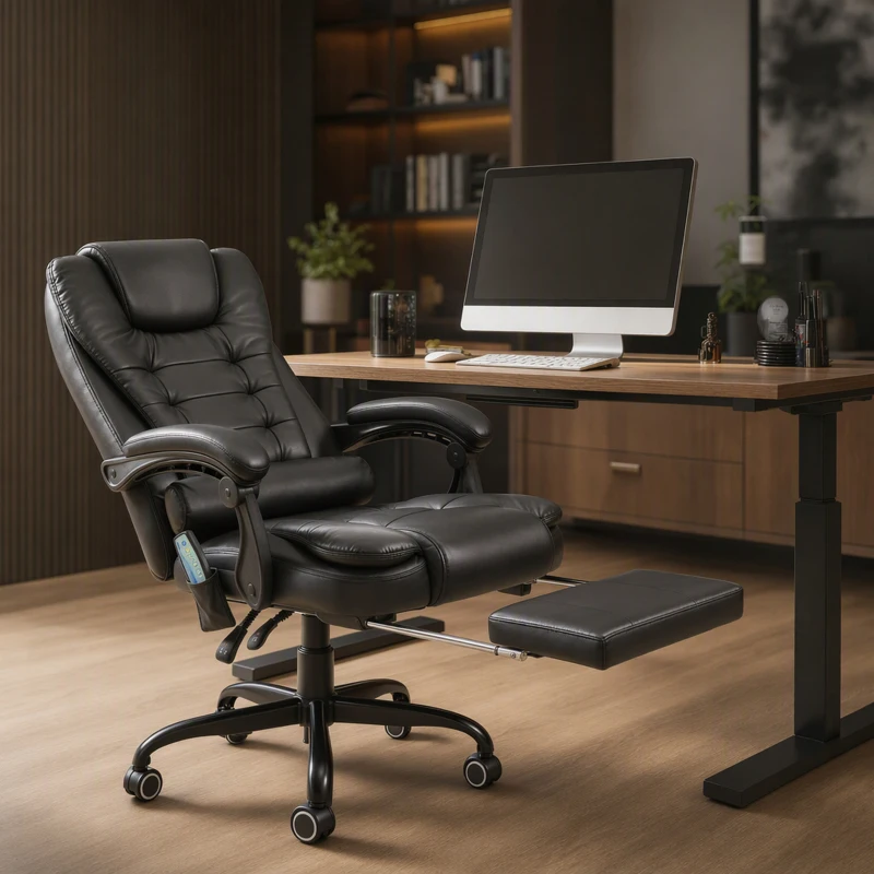 Vinsetto Reclining Office Chair with Footrest, Vibrating Massage Chair, Reclining Back, Adjustable Height, Black