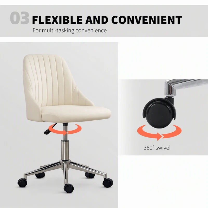 Vinsetto Velvet Office Chair with Adjustable Height, Swivel Wheels for Office, Cream