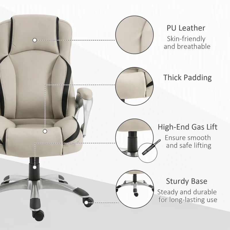 Vinsetto Ergonomic Office Chair PU Leather Executive on Rolling Wheels Task Computer Height Adjustable Swivel Ergonomic