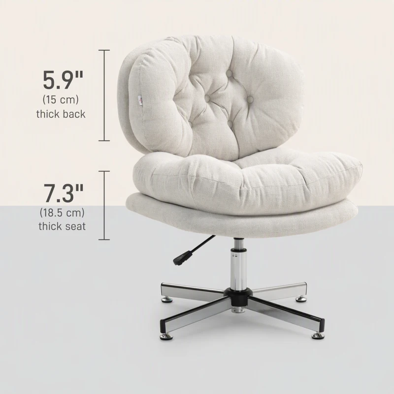 HOMCOM Computer Desk Chair, Armless Office Chair with Wide Padded Seat and Adjustable Height, Cream White