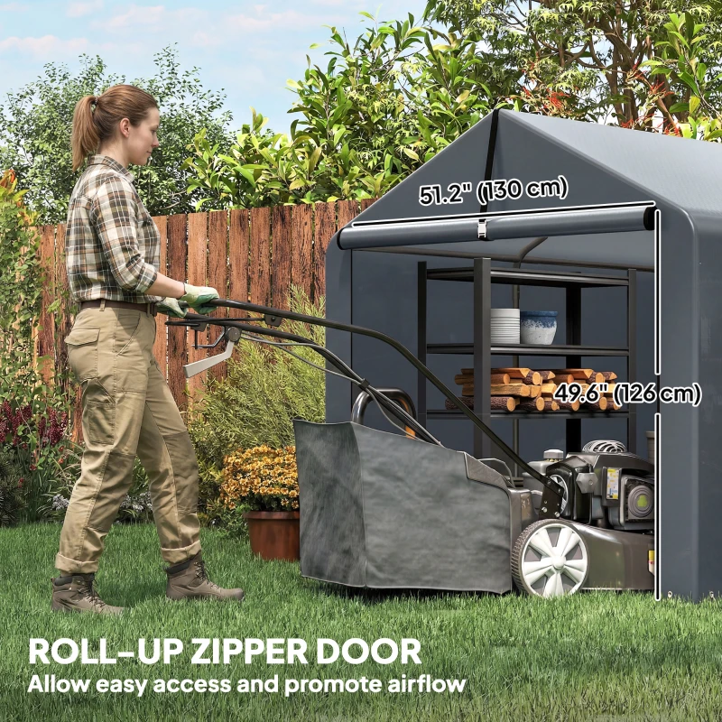 Outsunny 7'x5' Portable Shed, Outdoor Storage Shed with Roll-up Zipper Door, Galvanized Metal Frame for Garden Tools, Dark Grey