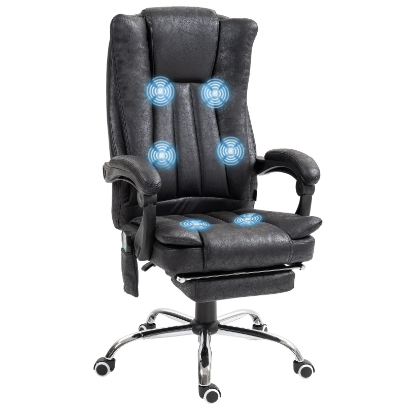 Vinsetto Office Chair 6-point Vibration Massage Chair Micro Fiber Recliner with Retractable Footrest Black