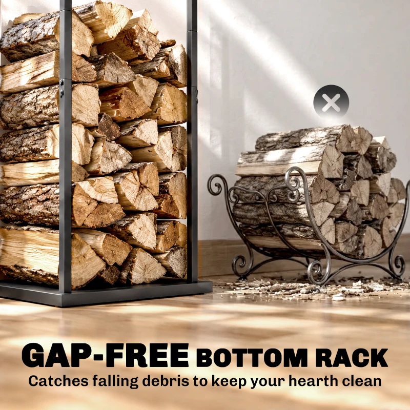 Outsunny Firewood Rack Outdoor, Heavy Duty Log Holder, Vertical Fireplace Storage Rack, 220 lbs Capacity, 13" x 13" x 43", Black