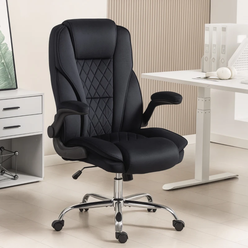 HOMCOM Executive Office Chair, Desk Chair with Flip-up Armrest, Diamond Fabric Computer Chair for Office, Black