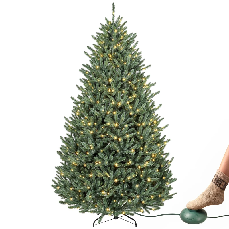 HOMCOM 9ft Prelit Christmas Tree, Colorado Blue Spruce, Easy Plug, Hinged Xmas Tree with Warm White & Multi-Color LED Lights
