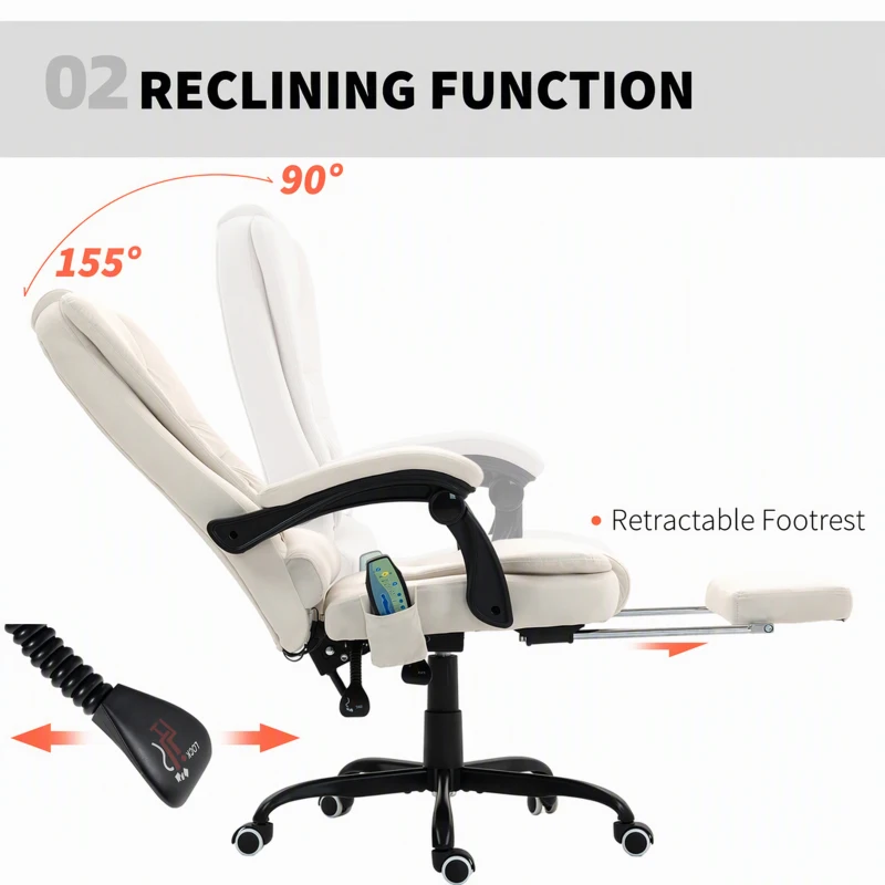 Vinsetto 7-Point Vibrating Massage Chair, Reclining Office Chair with Footrest, Reclining Back, Adjustable Height, Beige