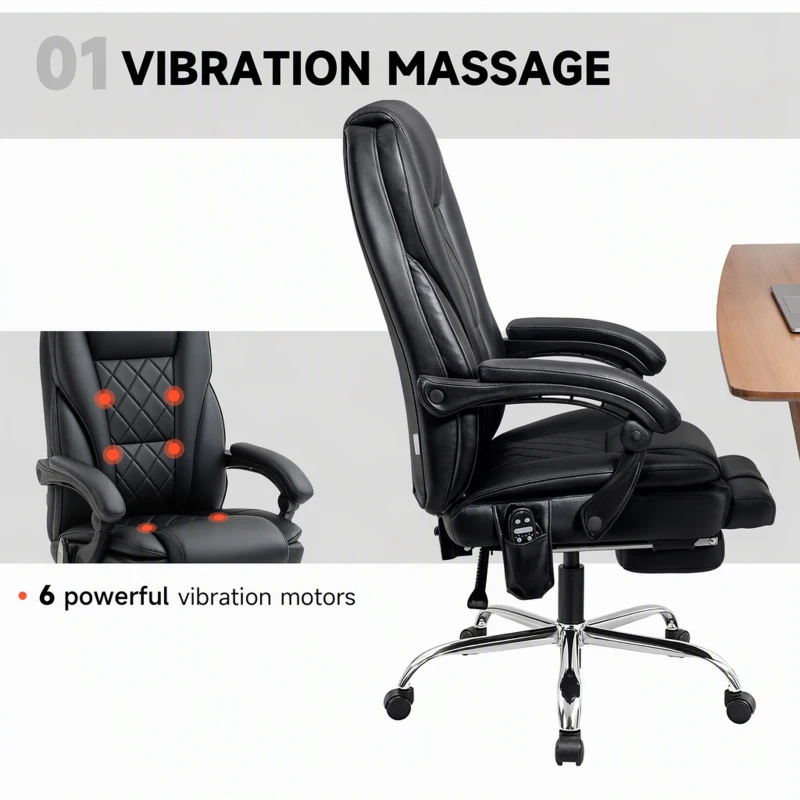 Vinsetto Massage Office Chair, Reclining Computer Chair with Adjustable Height and Footrest, Black
