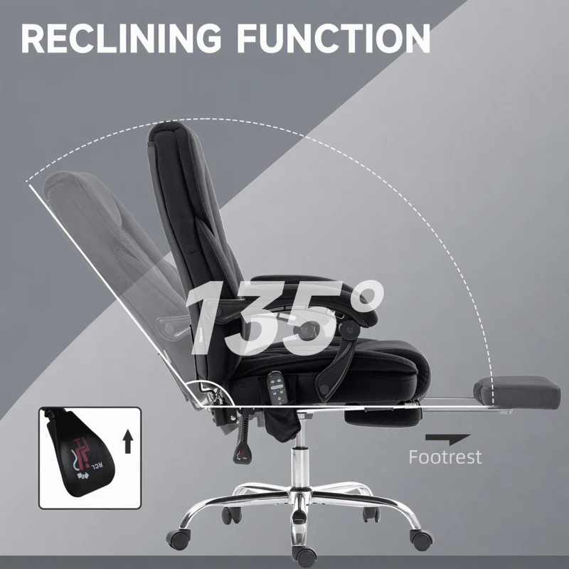Vinsetto Massage Office Chair, Reclining Computer Chair with Adjustable Height and Footrest, Black
