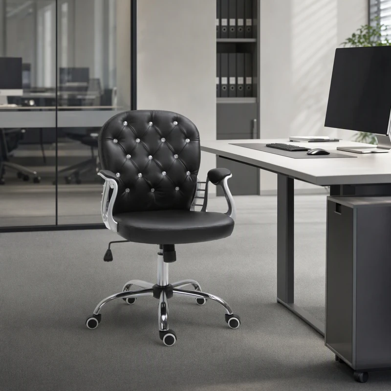 Vinsetto Office Chair, Comfortable Computer Desk Chair with Padded Seat and Adjustable Height, Tufted Back, Black