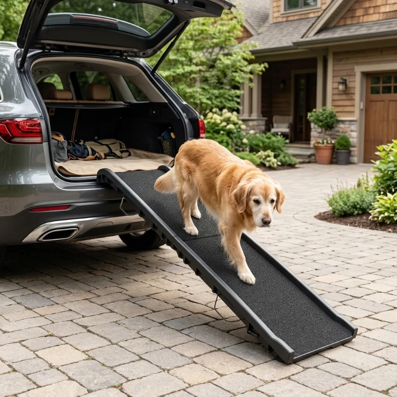 PawHut Folding Dog Ramp for Car, 61 Inches Portable Pet Ramp with Non Slip Frosted Surface, Raised Side Rails