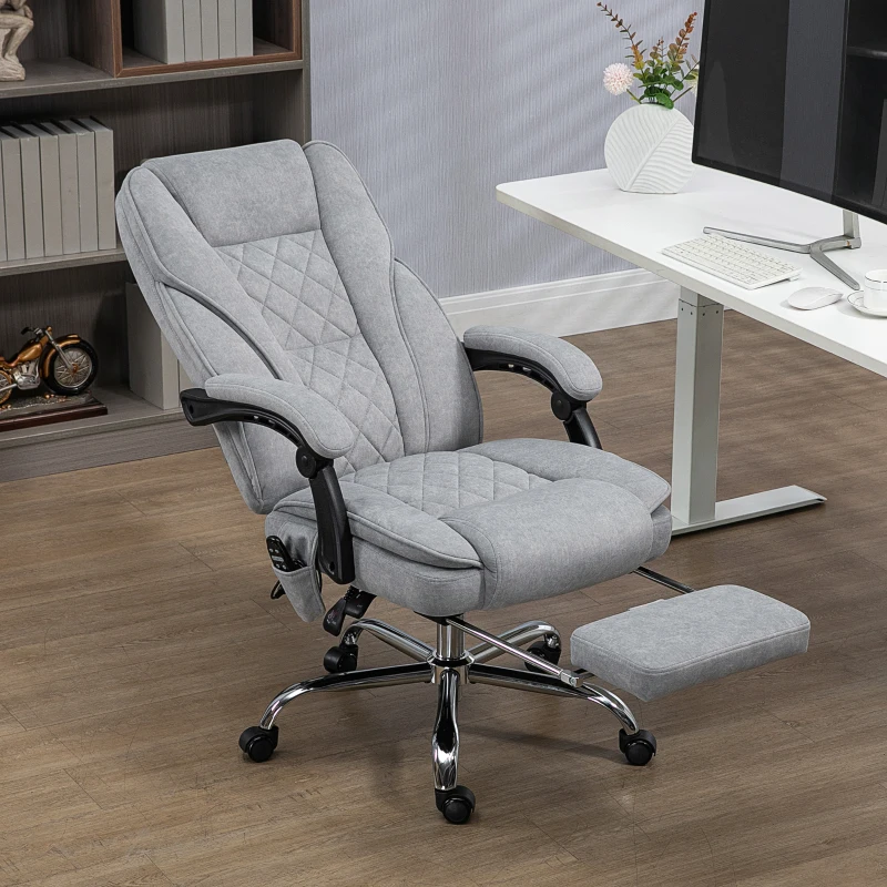 Vinsetto Massage Office Chair, Reclining Computer Chair with Adjustable Height and Footrest, Grey