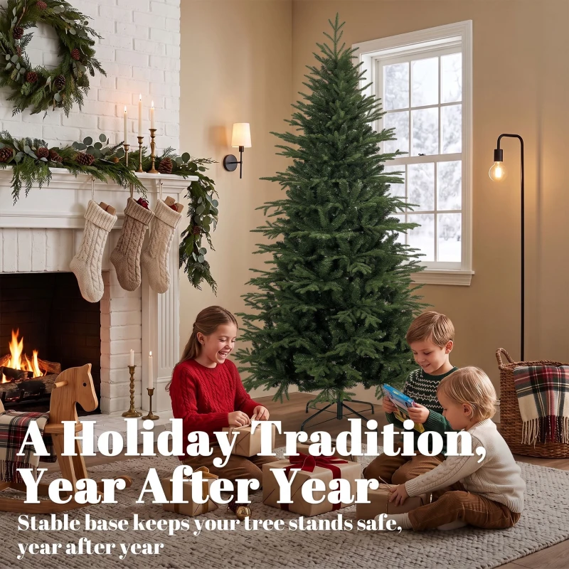 HOMCOM 7ft Artificial Christmas Tree Full Hinged Xmas Tree Metal Base, Green