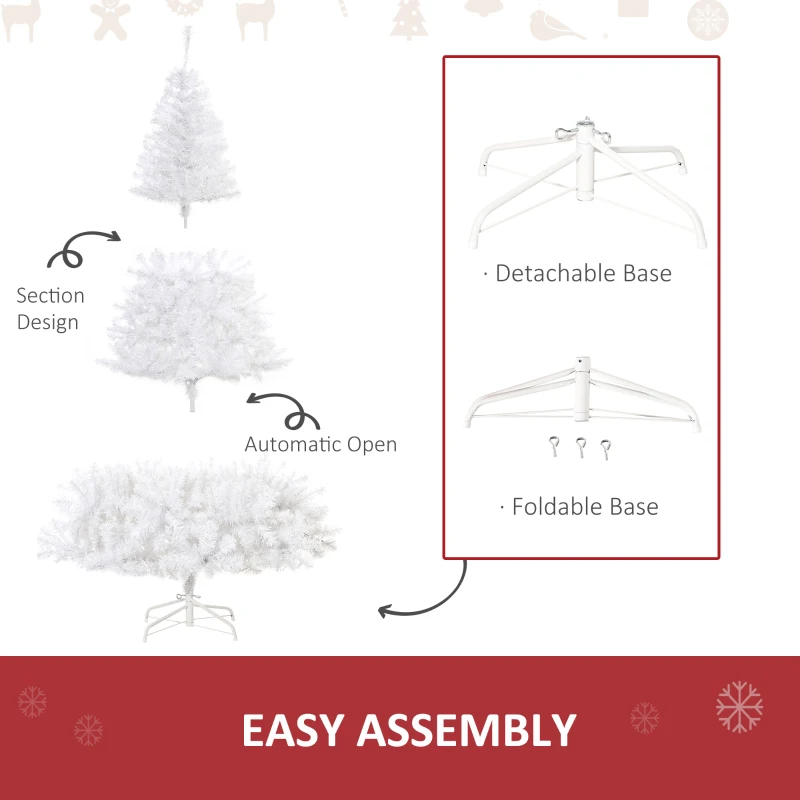 HOMCOM 6FT Prelit Artificial Christmas Tree Warm White LED Light Holiday Home Xmas Decoration with Automatic Open, White