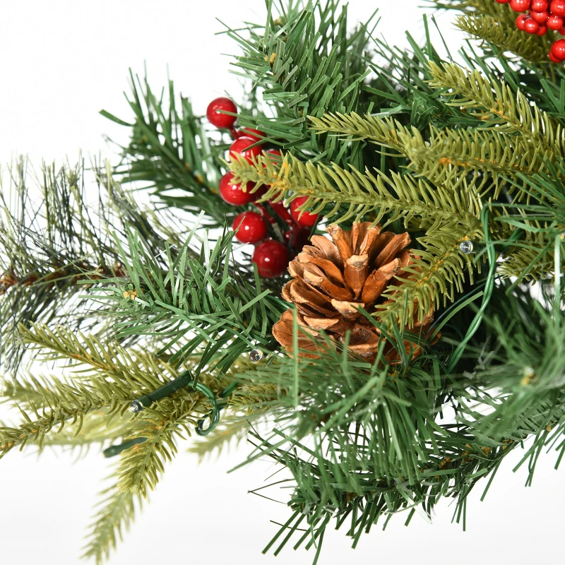 HOMCOM 1.5 Foot/16 inch 2 Pack Prelit Artificial Christmas Tree Cordless with 69 Branches, Warm White LED lights, Red Berries, Pine Cones, for Outdoor Entryway, Green