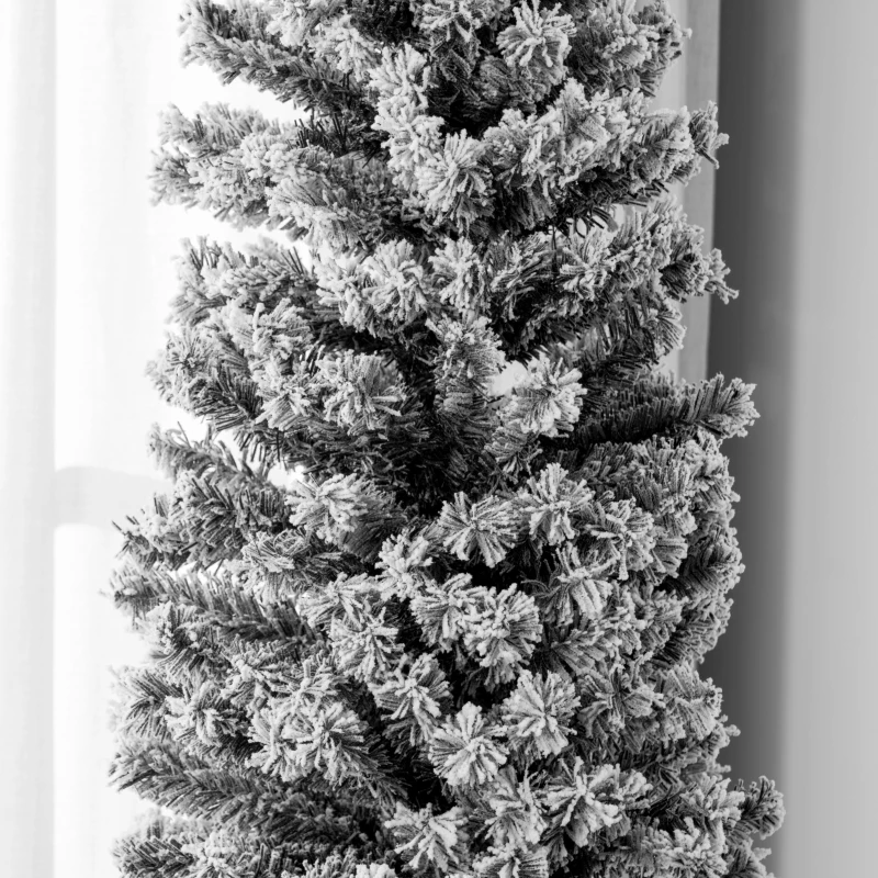HOMCOM 7.5ft Flocked Christmas Tree, Pencil Christmas Tree with Realistic Branch Tips, Folding Metal Stand, Black