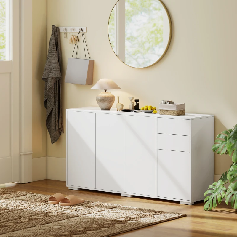 HOMCOM Kitchen Sideboard Storage Cabinet, Modern Coffee Bar Cabinet with Push-Open Design and 2 Drawers for Living Room, White