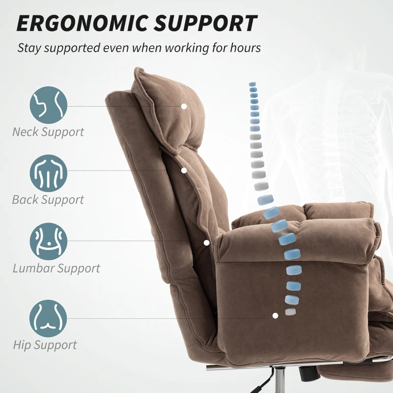 HOMCOM Desk Chair, Computer Office Chair with Footrest, Adjustable Backrest and Headrest, Light Brown