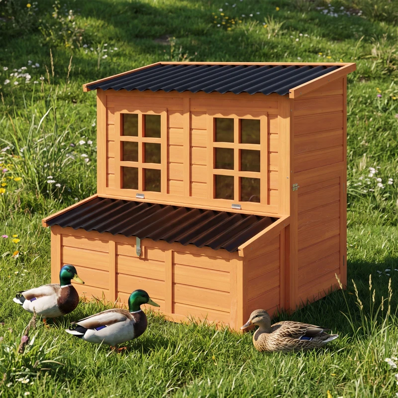 PawHut Wooden Chicken Coop with Nesting Box, Pull-Out Tray, Waterproof Roof, 39" Chicken House for 2-4 Chickens, Rabbits