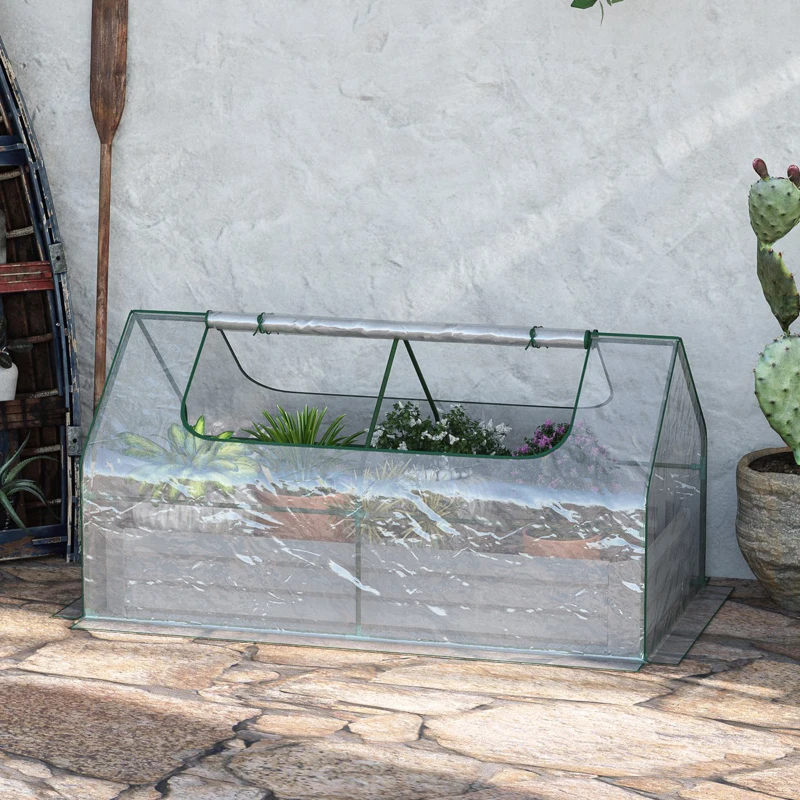 Outsunny 6 x 3 x 1ft Metal Planter Box with Mini Greenhouse, Galvanized Raised Garden Bed with Cover