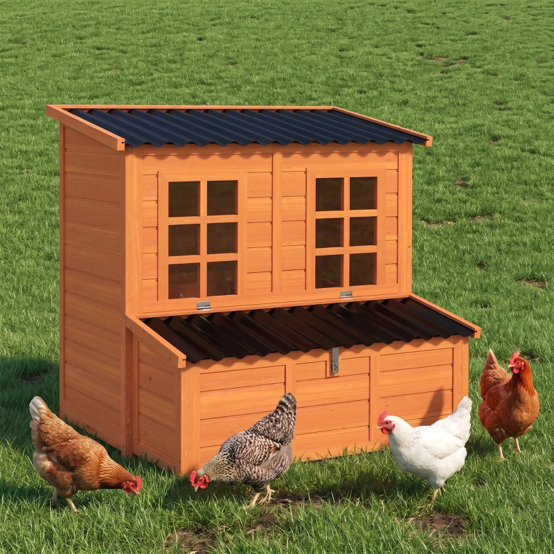 PawHut Wooden Chicken Coop with Nesting Box, Pull-Out Tray, Waterproof Roof, 39" Chicken House for 2-4 Chickens, Rabbits