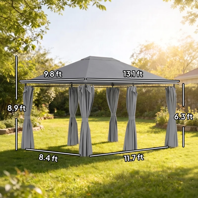 Outsunny 10' x 13' Outdoor Patio Gazebo, Canopy Shelter with 6 Removable Sidewalls & Steel Frame for Garden, Lawn, Backyard & Deck, Gray