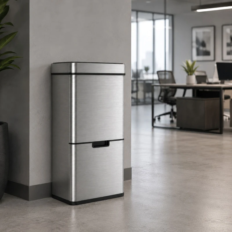 HOMCOM Sensor Trash Can, 19 Gallon Stainless Steel Kitchen Garbage Can with 3 Compartments, Removable Inner Buckets, Silver