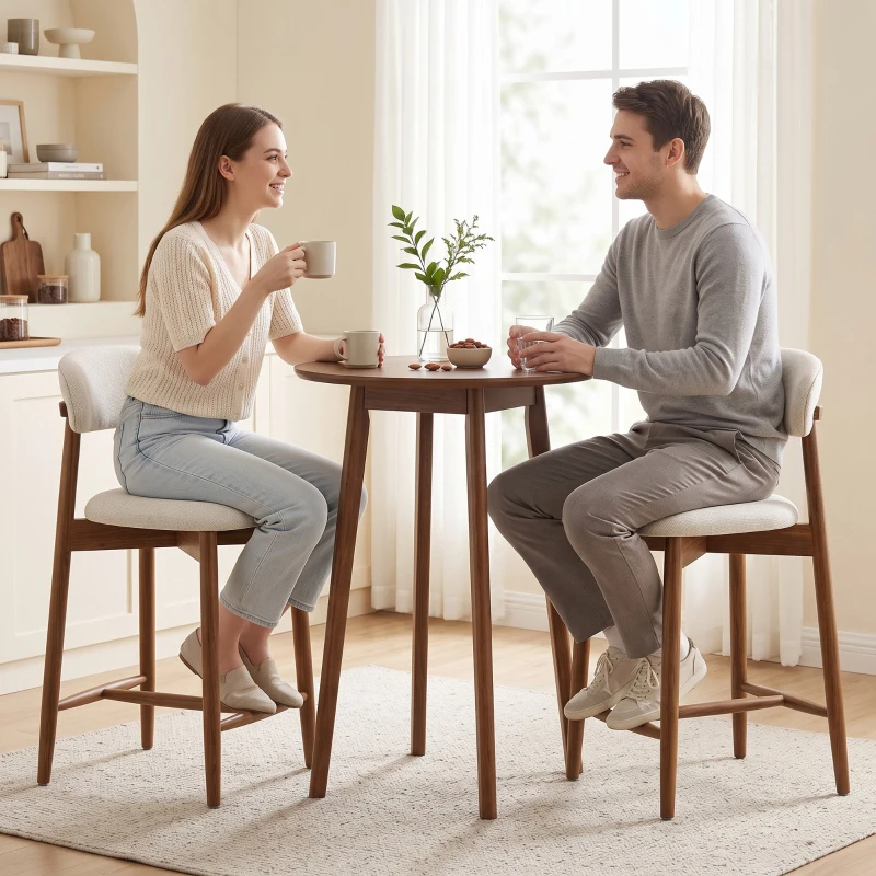HOMCOM Bar Stools Mid-Century Curved Back Counter Height Stools Set of 2, Cream White