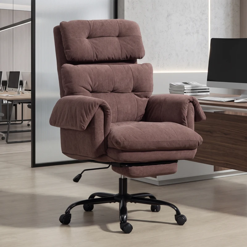HOMCOM Reclining Executive Computer Desk Chair, Ergonomic Office Chair with Footrest and Thickly Padded, Coffee