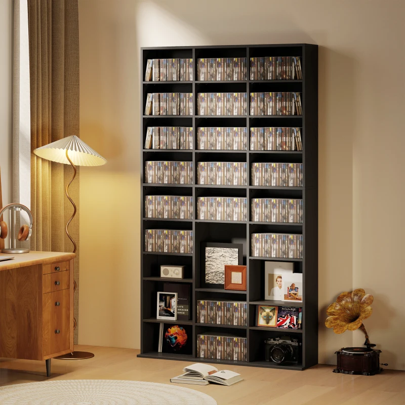 HOMCOM Media Storage Cabinet, 9-Tier DVD Shelf with 21 Adjustable Shelves, Holds 835 CDs, 500 DVDs or 640 Blu-rays, Black