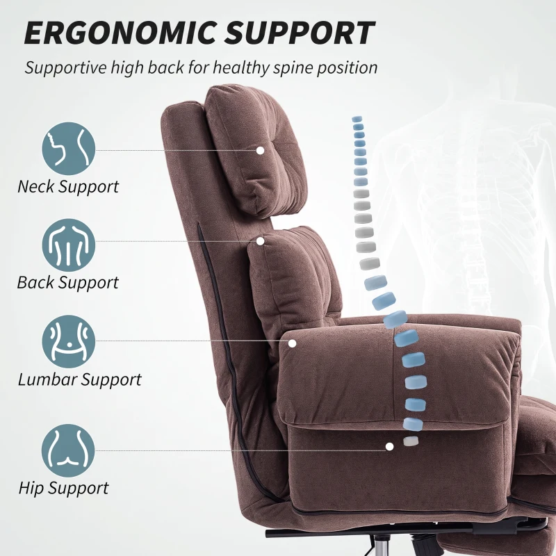 HOMCOM Reclining Executive Computer Desk Chair, Ergonomic Office Chair with Footrest and Thickly Padded, Coffee