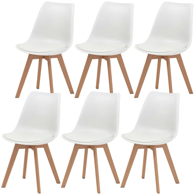 HOMCOM Modern Dining Table Chairs Set of 6, Rubber Wood Kitchen Table Chairs with PU Leather Cushion for Living Room, Bedroom