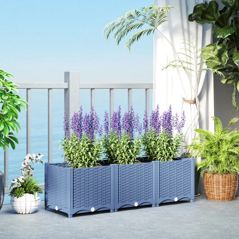 Outsunny Plastic Raised Garden Bed, 4 x 1 x 1 ft Outdoor Flower Box with Drainage Holes for Vegetables, Herbs, Blue