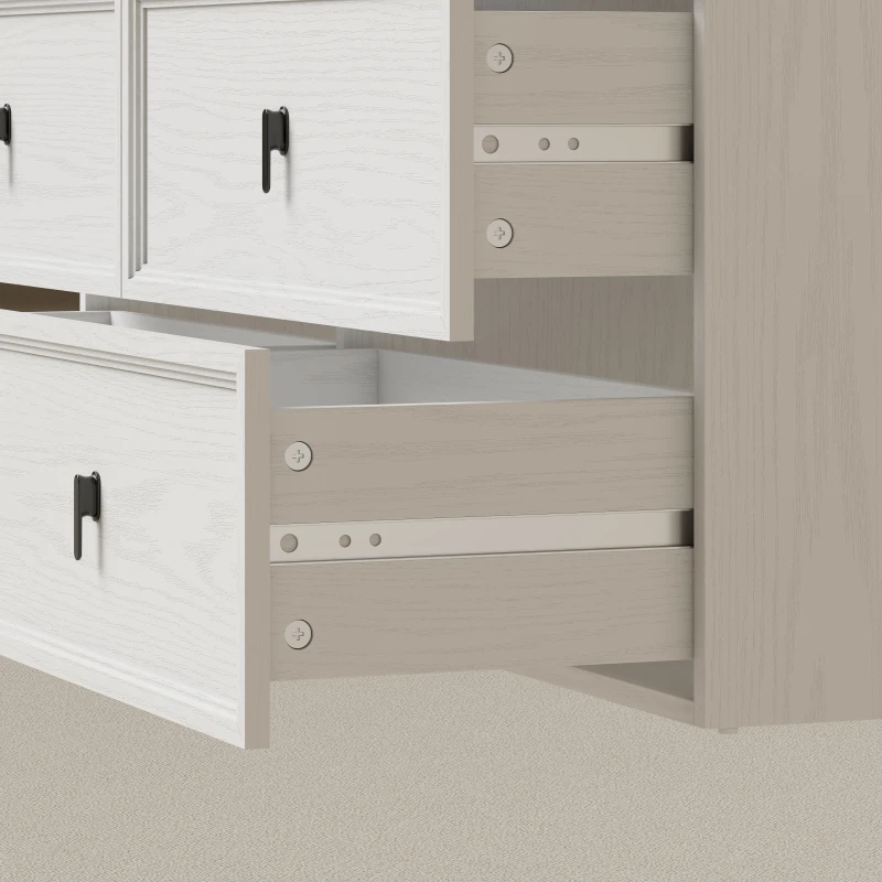 HOMCOM 87" Convertible Desk, L-Shaped Computer Desk with 6 Drawers & Anti-Tipping Kit, Office Study Table, White Wood Grain