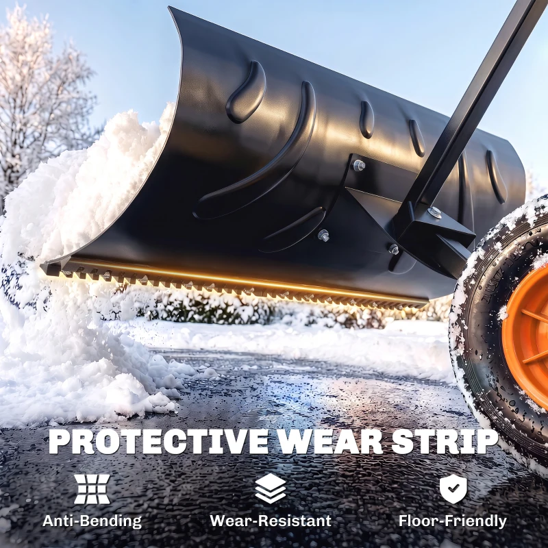 Outsunny Snow Shovel, Rolling Pusher with 29" Blade, 10" Wheels & Angle-Adjustable Handle, Orange