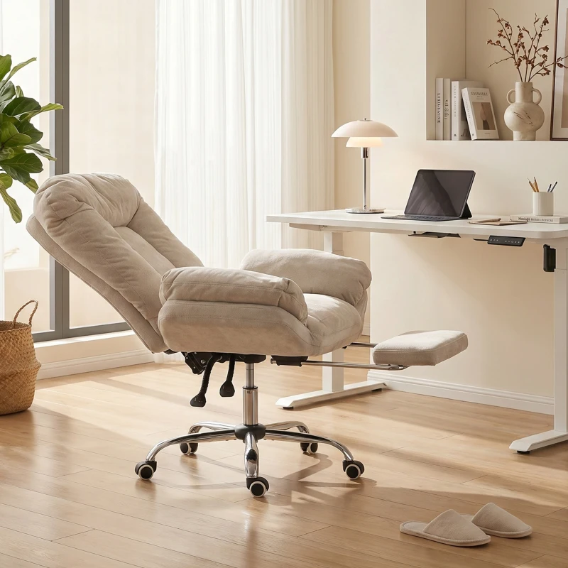 HOMCOM Armless office chair with Wheels, Waterfall Armrests, Overstuffed Wide Office Chair with Footrest, Light Grey