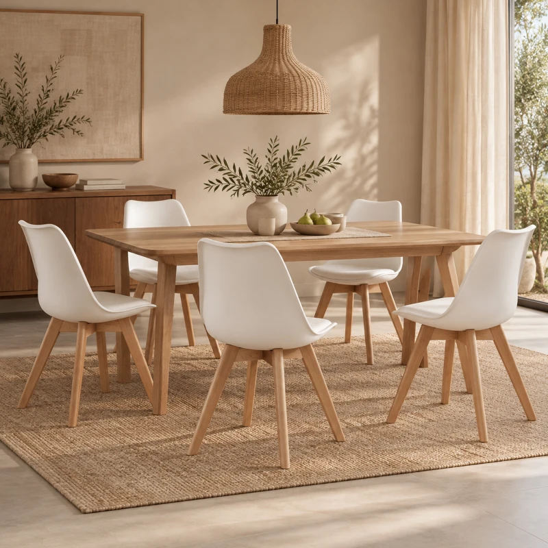 HOMCOM Modern Dining Table Chairs Set of 6, Rubber Wood Kitchen Table Chairs with PU Leather Cushion for Living Room, Bedroom