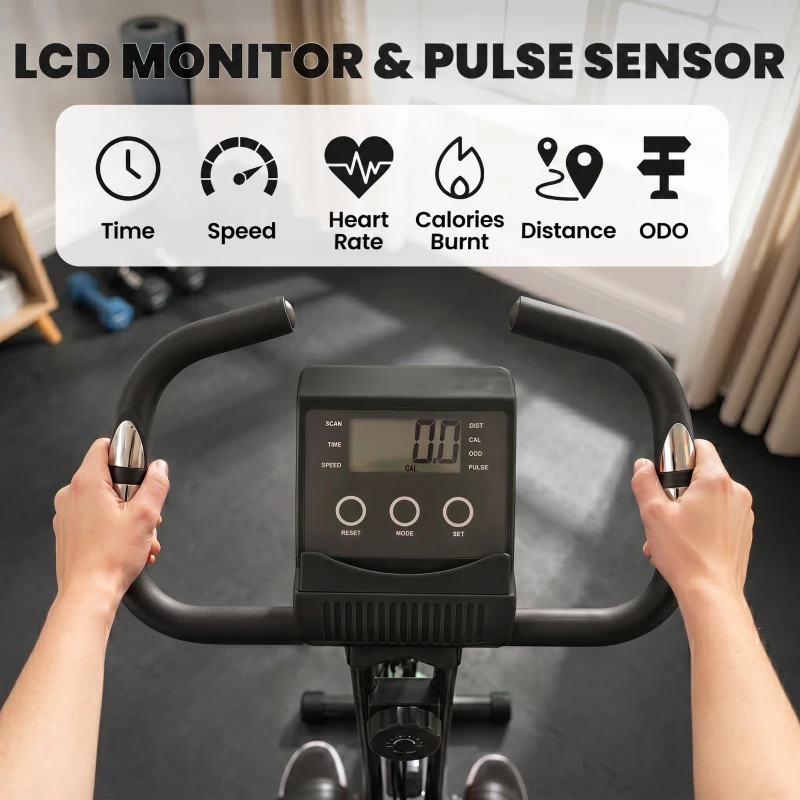 Soozier 3 in 1 Folding Exercise Bike, Foldable Stationary Bike with 8-Level Magnetic Resistance, Adjustable Seat, Black