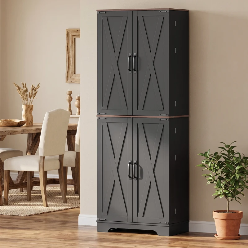 HOMCOM 166 cm Kitchen Pantry Cabinet Adjustable Shelves Tall Storage Cabinet Door Shelves 8 Shelves Brown Black