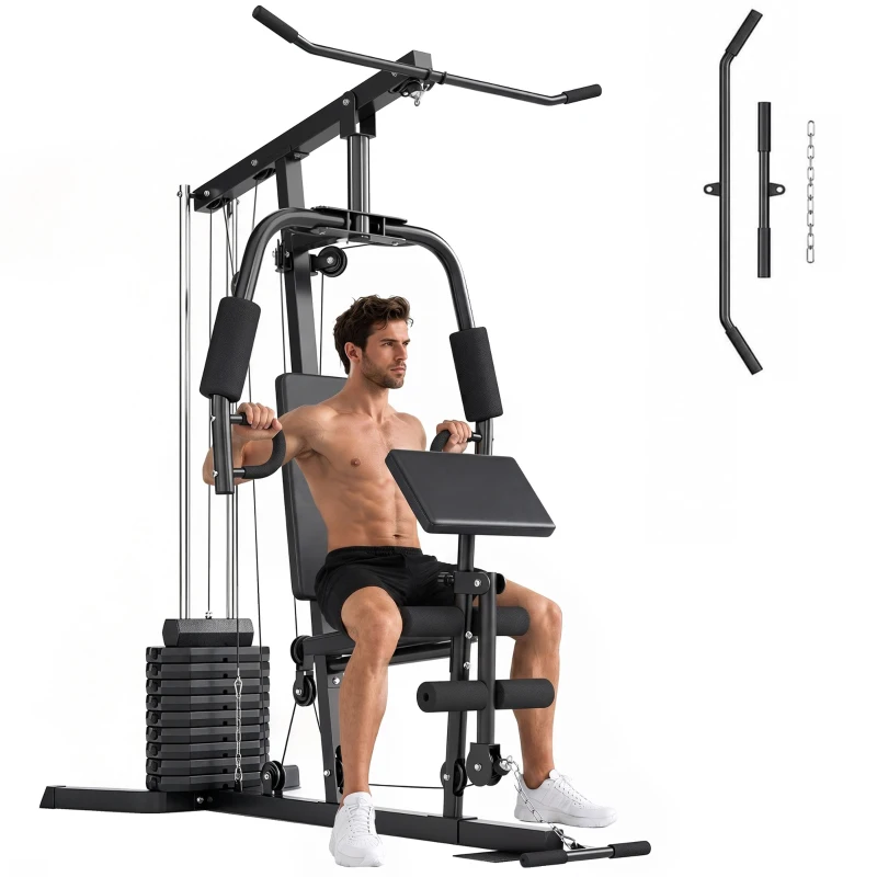 Soozier Multi-Exercise Home Gym Station with 99lbs Weight Stack, for Full Body Workout