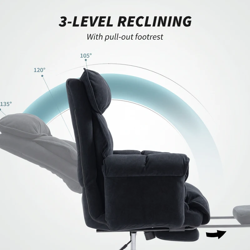 HOMCOM Desk Chair, Computer Office Chair with Footrest, Adjustable Backrest and Headrest, Black