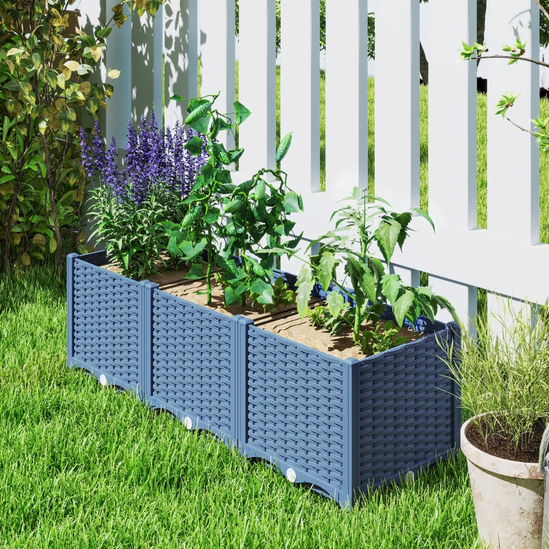 Outsunny Plastic Raised Garden Bed, 4 x 1 x 1 ft Outdoor Flower Box with Drainage Holes for Vegetables, Herbs, Blue
