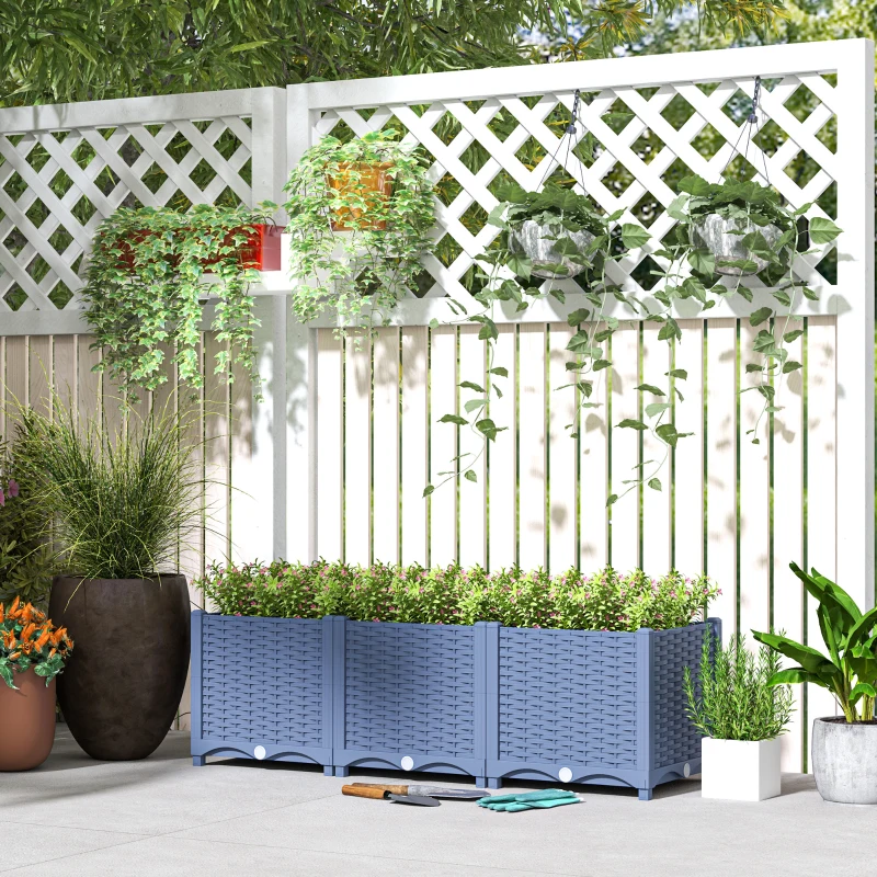 Outsunny Plastic Raised Garden Bed, 4 x 1 x 1 ft Outdoor Flower Box with Drainage Holes for Vegetables, Herbs, Blue