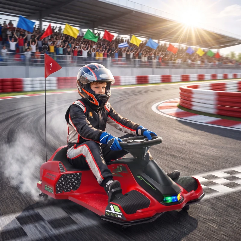 Aosom 12V Electric Drifting Go Kart w/ Slow Start, Music, Lights, Red