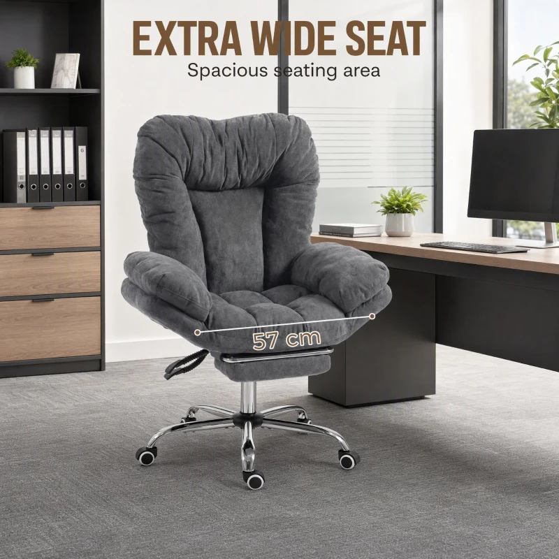 HOMCOM Armless office chair with Wheels, Waterfall Armrests, Overstuffed Wide Office Chair with Footrest, Dark Grey
